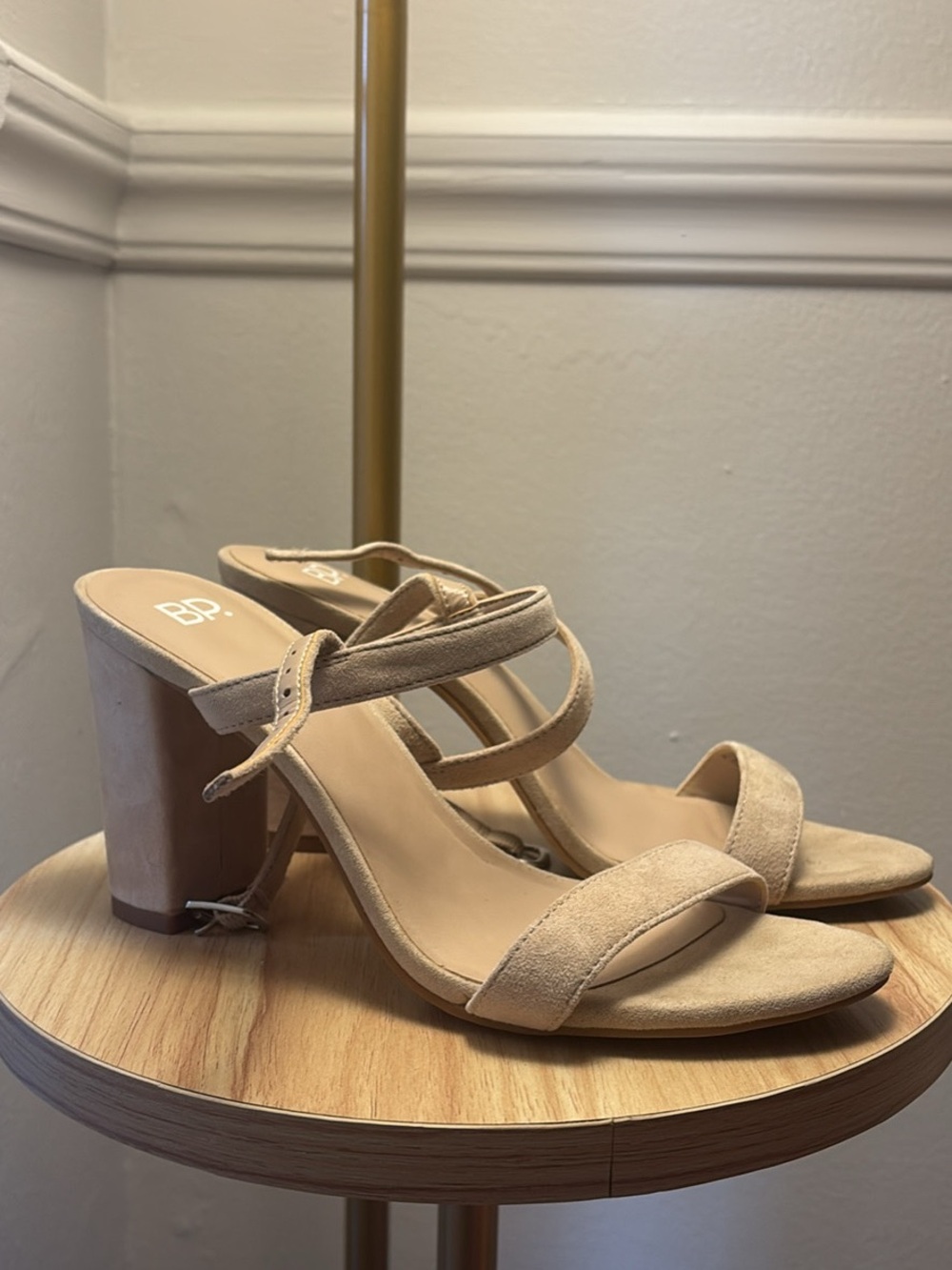 Nordstrom Beige Suede Strappy Block Heel Sandals